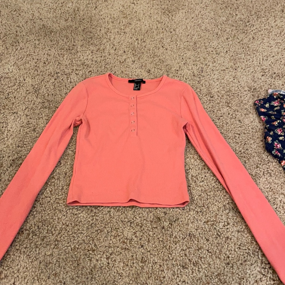 Ribbed Long Sleeve Pink Top Forever 21 Size Small
